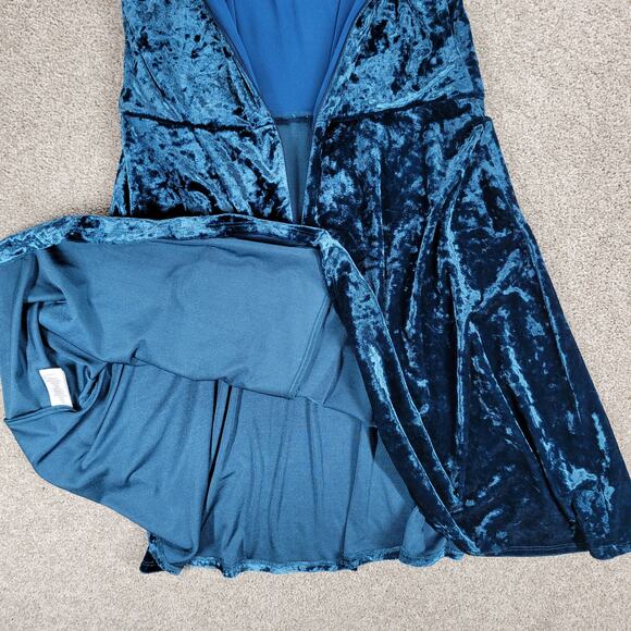 London Times Velvet Burn Out Dress Womens 8 Blue Cutout V Neck Band Collar Party - Picture 12 of 15